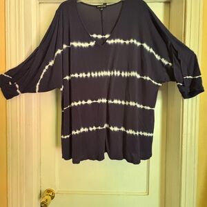 Lane Bryant Navy and White Tie-Dye Tunic